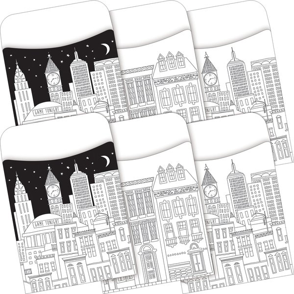 Barker Creek Color Me! Cityscapes Peel & Stick Library Pockets, Multi-Designs, 60/Set 3847